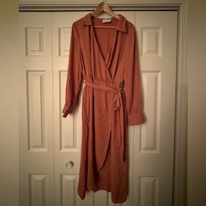 ASOS Pink collared long-sleeve wrap dress